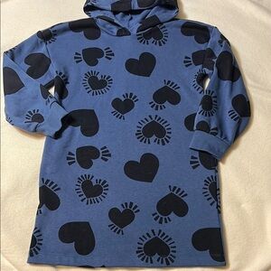 Old Navy Blue Hoodie dress with Black hearts girls large